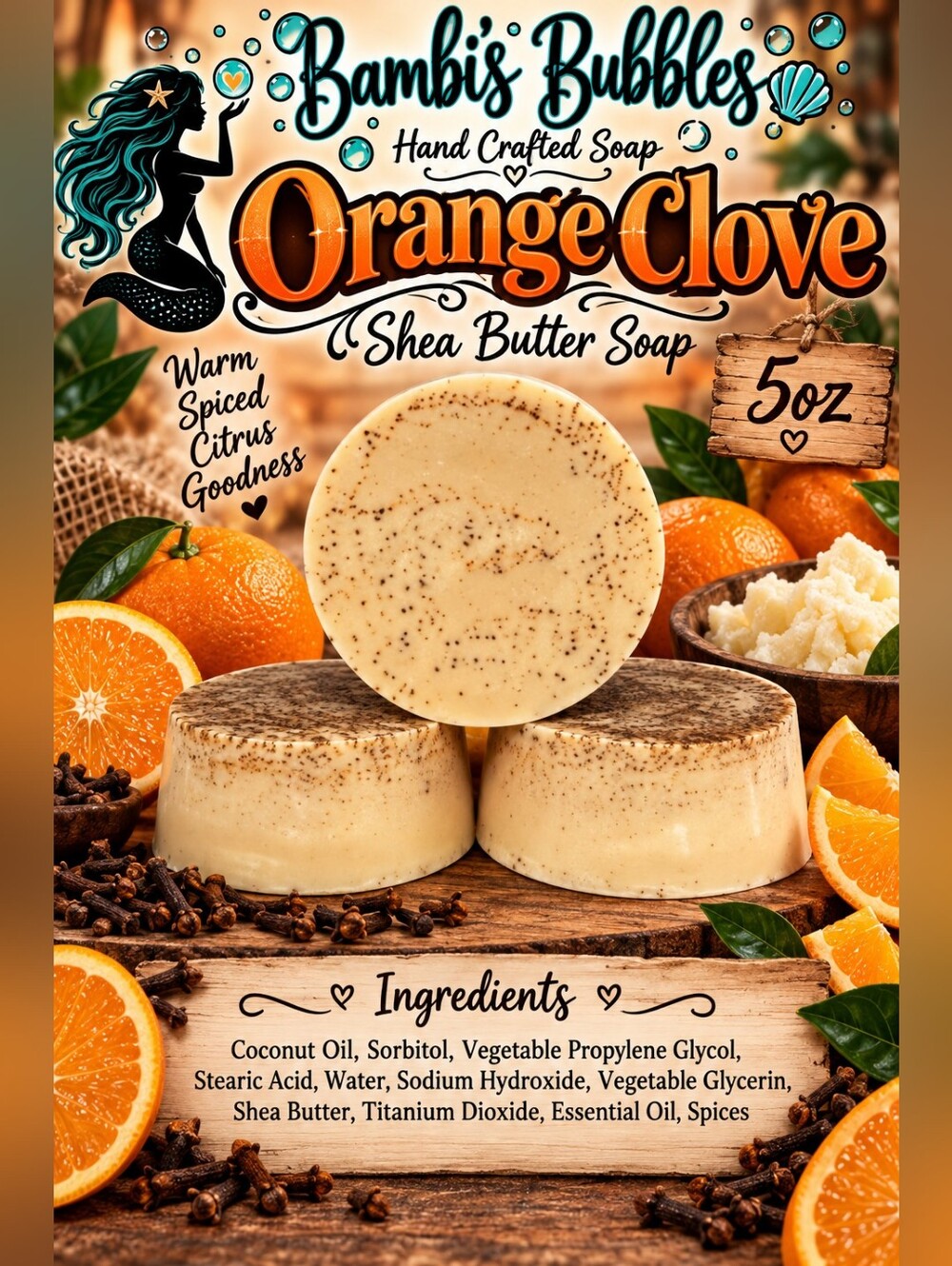 Back In Stock! Hand Crafted Orange Clove Shea Butter Soap 5oz Bar